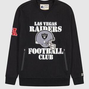 STARTER Black Las Vegas Raiders Football Crewneck Sweatshirt With Zip Pockets